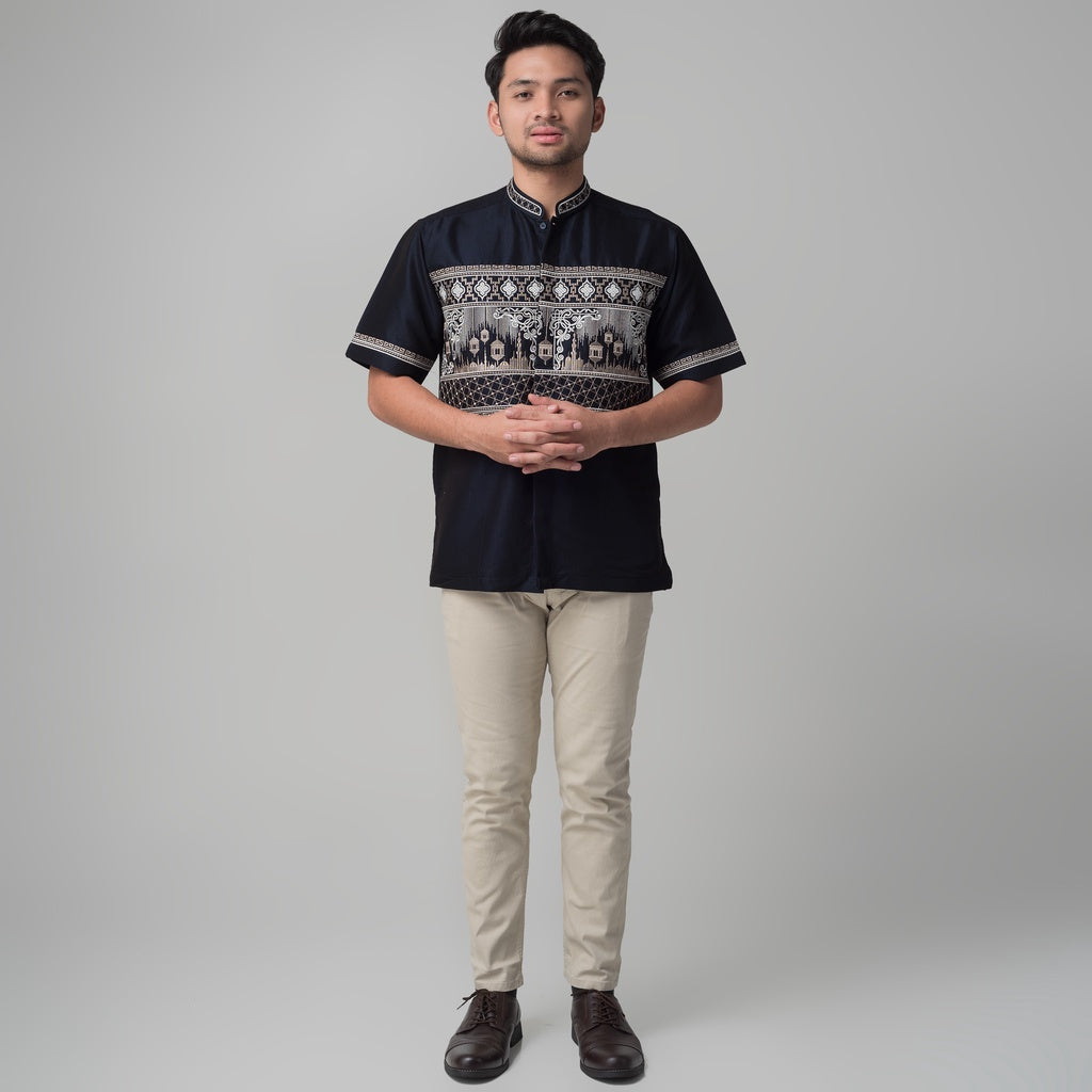 Benhill Taqwa Koko Bordir Pria Lengan Pendek Navy 2331-32-33-32G08