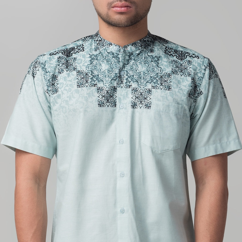 Benhill Kemeja Koko Pria Cotton Printing Lengan Pendek Dusty Blue 50074-16610