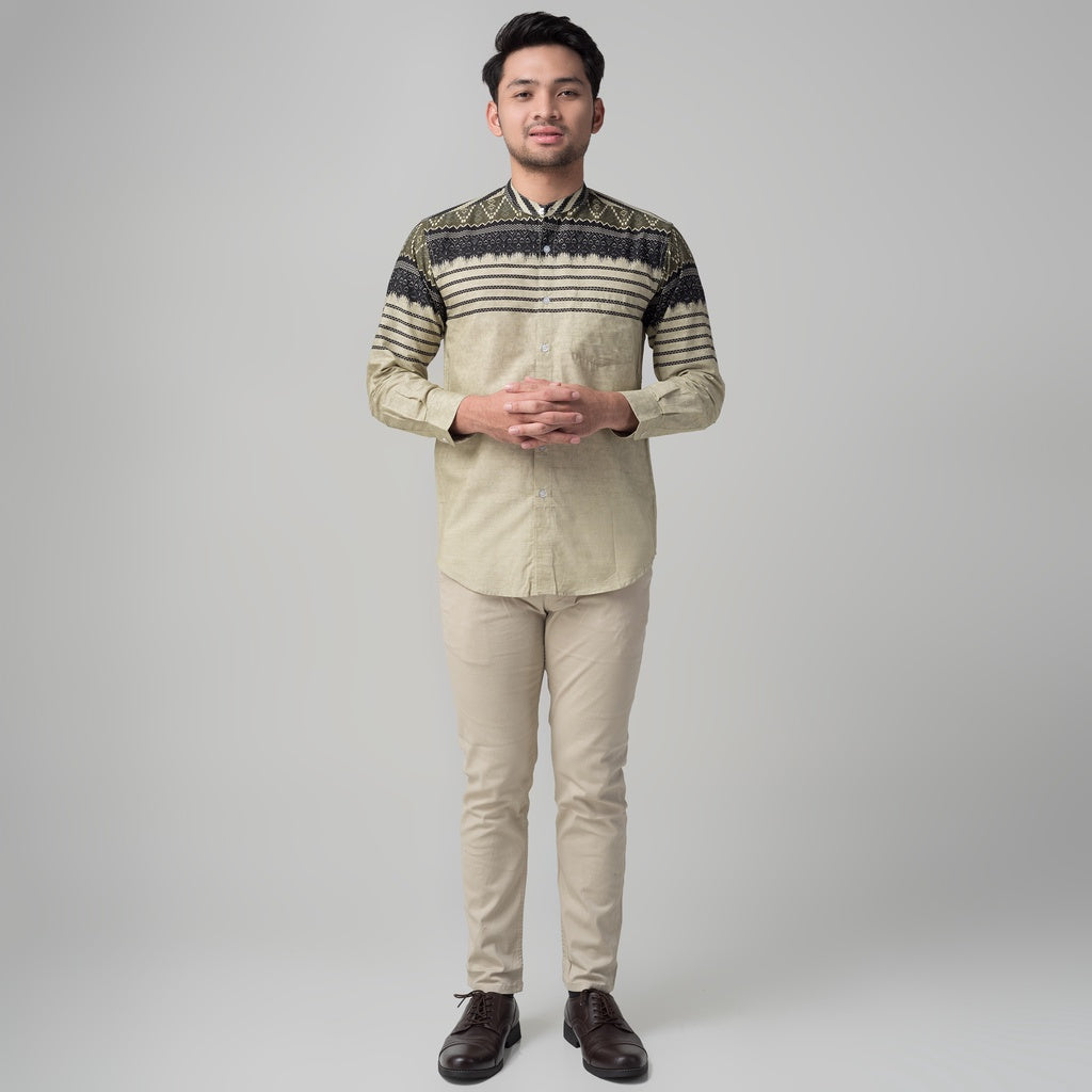 Benhill Kemeja Koko Pria Cotton Printing Lengan Panjang Green Tea 29833-34-46709