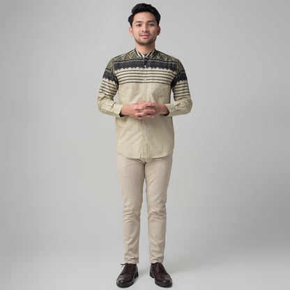 Benhill Kemeja Koko Pria Cotton Printing Lengan Panjang Green Tea 29833-34-46709