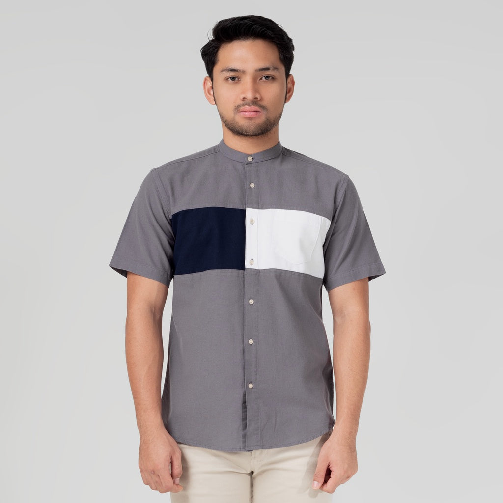 Benhill Kemeja Koko Pria Linen Lengan Pendek Grey Combination 50052-16610