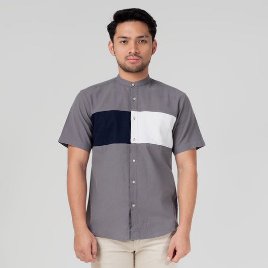 Benhill Kemeja Koko Pria Linen Lengan Pendek Grey Combination 50052-16610