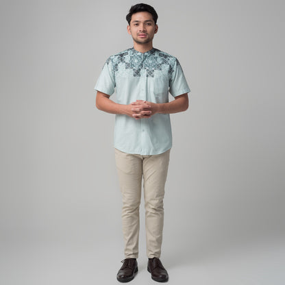 Benhill Kemeja Koko Pria Cotton Printing Lengan Pendek Dusty Blue 50074-16610