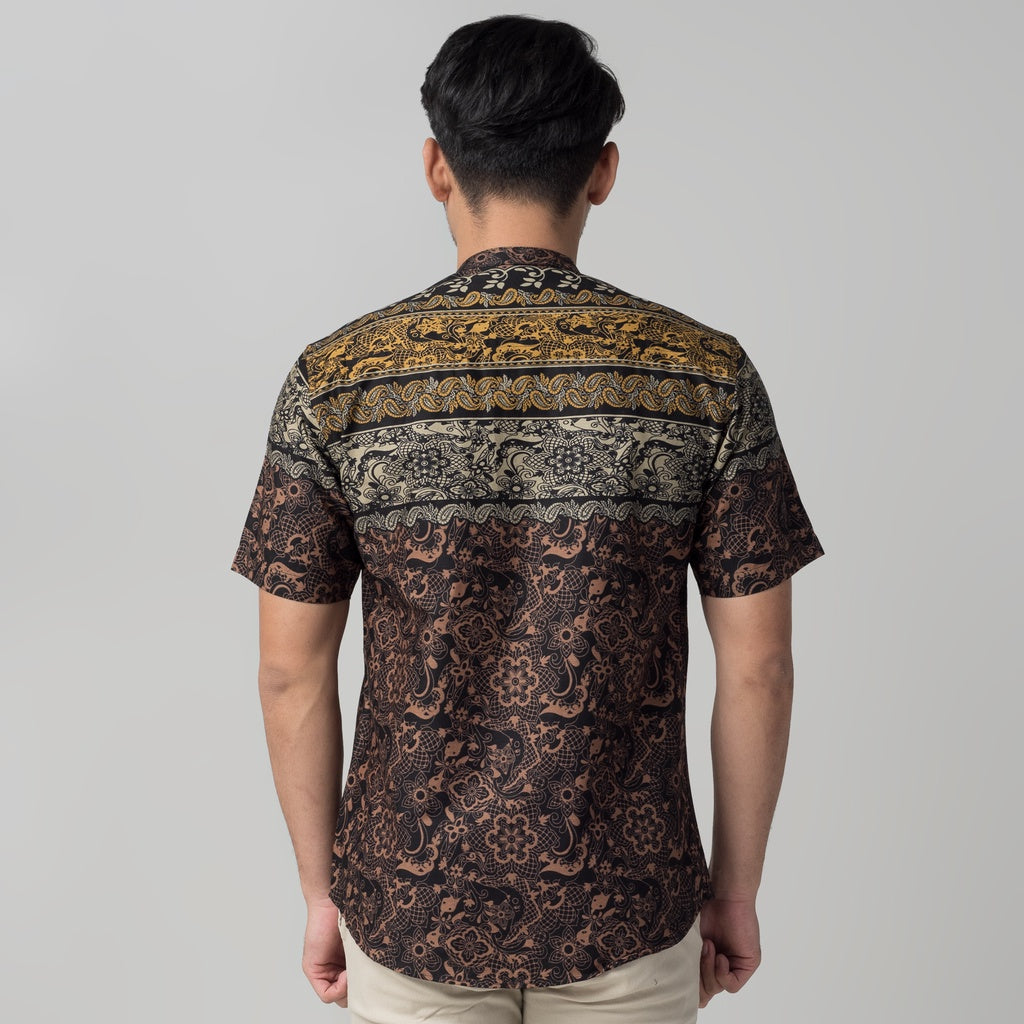 Benhill Kemeja Koko Pria Cotton Printing Lengan Pendek Hitam 50031-32-33-16210