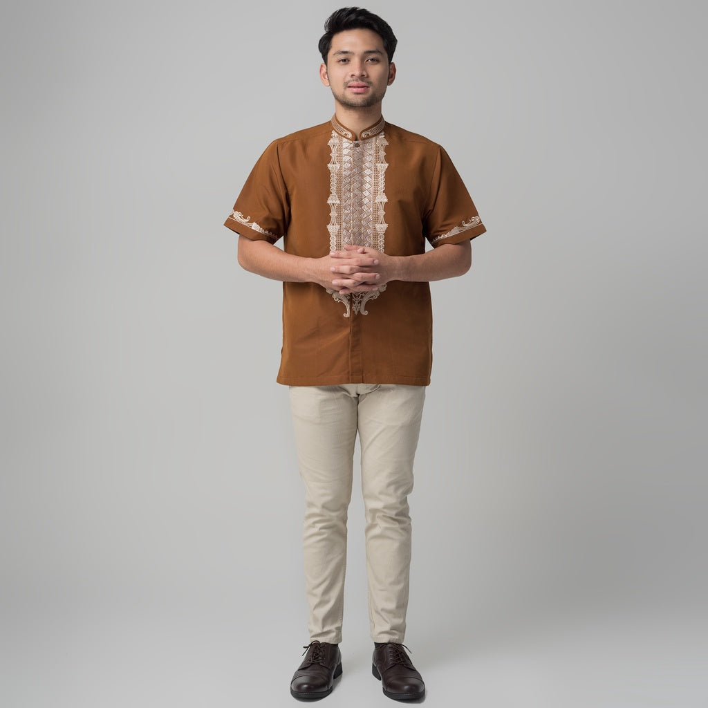 Benhill Taqwa Koko Bordir Pria Lengan Pendek Coklat 2344-46-12508
