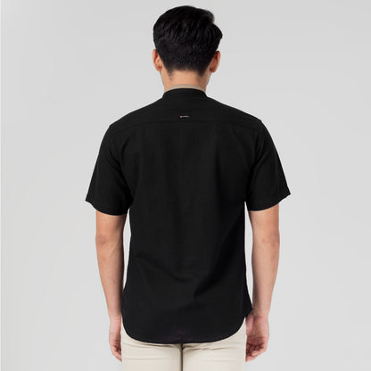 Benhill Kemeja Koko Pria Linen Lengan Pendek Black Combination 28161-16210
