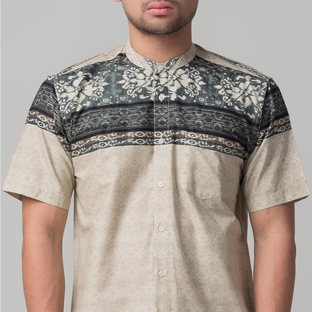 Benhill Kemeja Koko Pria Cotton Printing Lengan Pendek Cream 50077-50078-16910