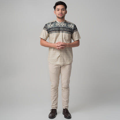 Benhill Kemeja Koko Pria Cotton Printing Lengan Pendek Cream 50077-50078-16910