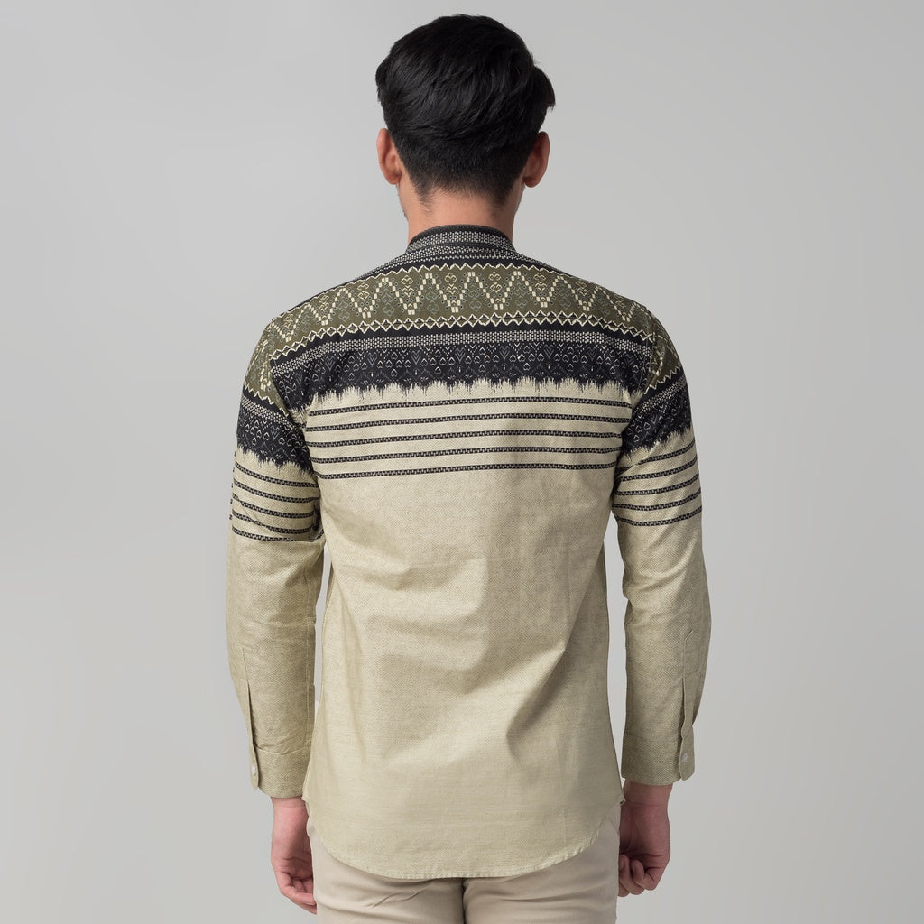 Benhill Kemeja Koko Pria Cotton Printing Lengan Panjang Green Tea 29833-34-46709