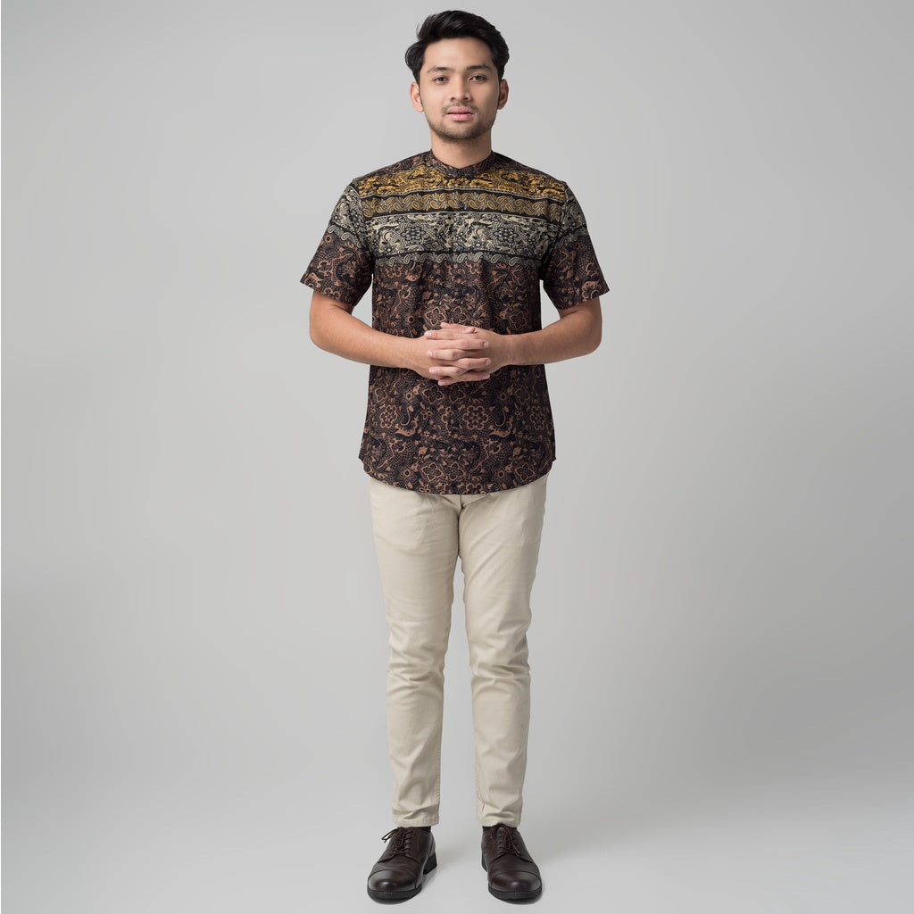 Benhill Kemeja Koko Pria Cotton Printing Lengan Pendek Hitam 50031-32-33-16210