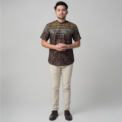 Benhill Kemeja Koko Pria Cotton Printing Lengan Pendek Hitam 50031-32-33-16210