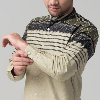 Benhill Kemeja Koko Pria Cotton Printing Lengan Panjang Green Tea 29833-34-46709