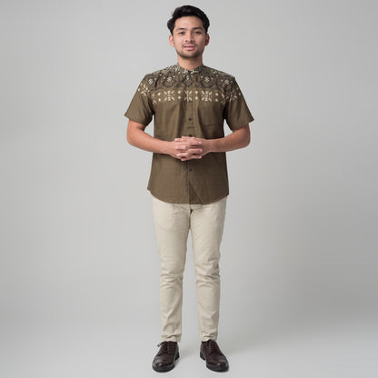 Benhill Kemeja Koko Pria Cotton Printing Lengan Pendek Brown 50046-16510