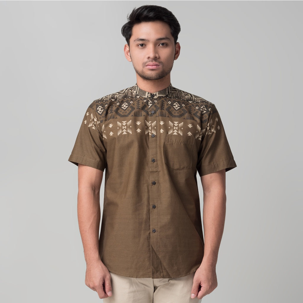 Benhill Kemeja Koko Pria Cotton Printing Lengan Pendek Brown 50046-16510
