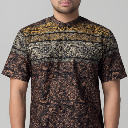 Benhill Kemeja Koko Pria Cotton Printing Lengan Pendek Hitam 50031-32-33-16210