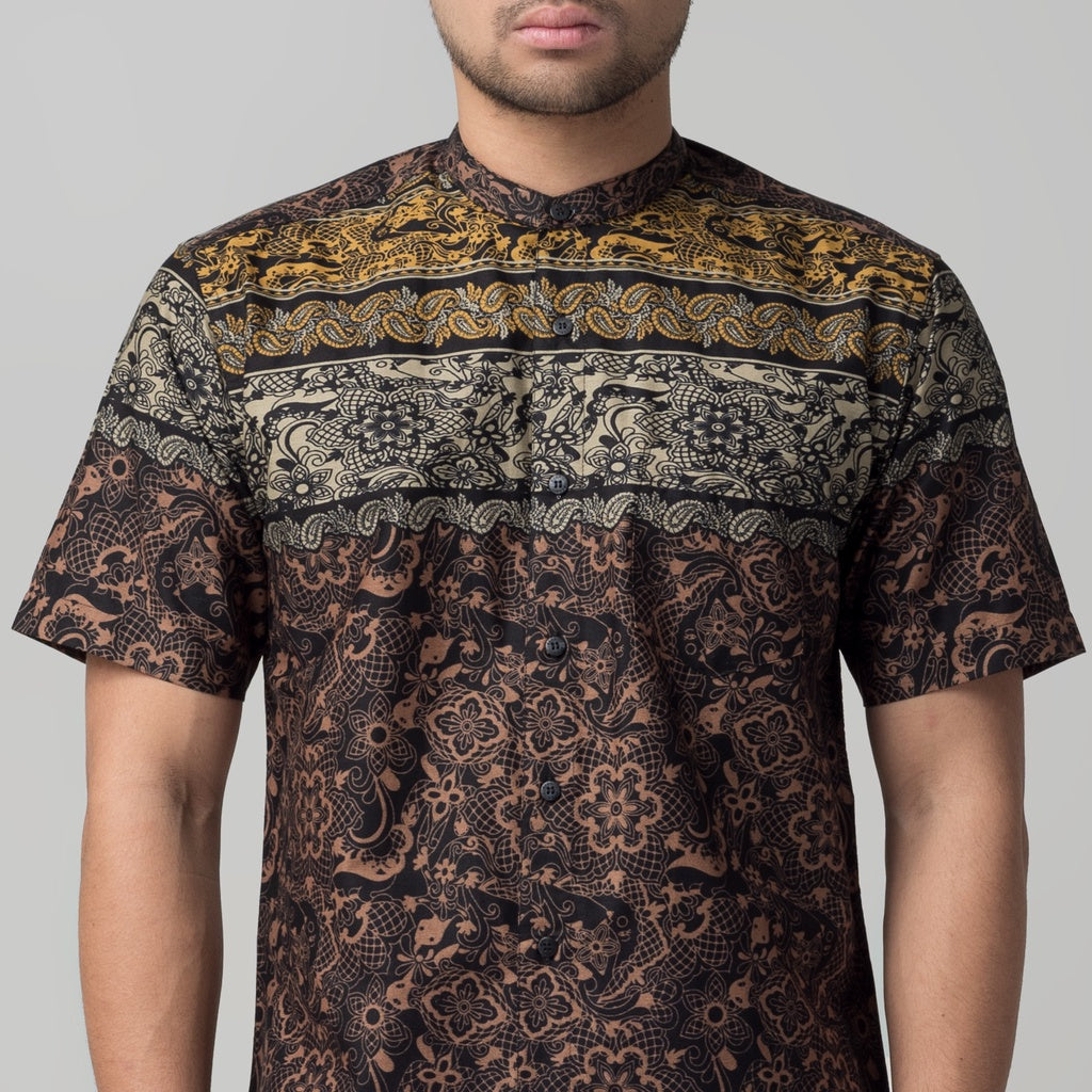 Benhill Kemeja Koko Pria Cotton Printing Lengan Pendek Hitam 50031-32-33-16210