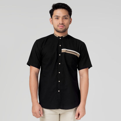 Benhill Kemeja Koko Pria Linen Lengan Pendek Black Combination 28161-16210
