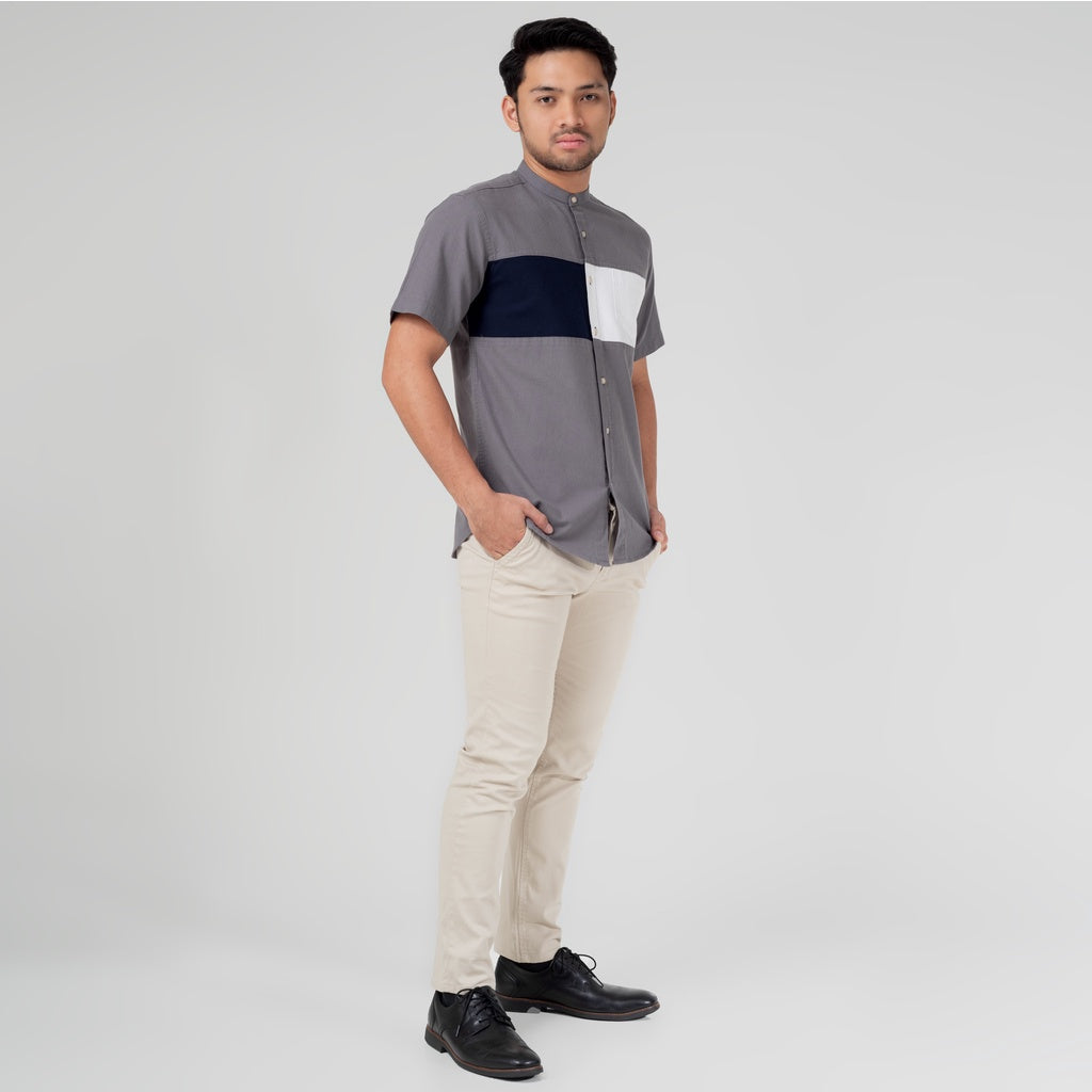 Benhill Kemeja Koko Pria Linen Lengan Pendek Grey Combination 50052-16610