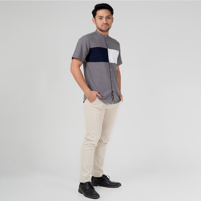 Benhill Kemeja Koko Pria Linen Lengan Pendek Grey Combination 50052-16610