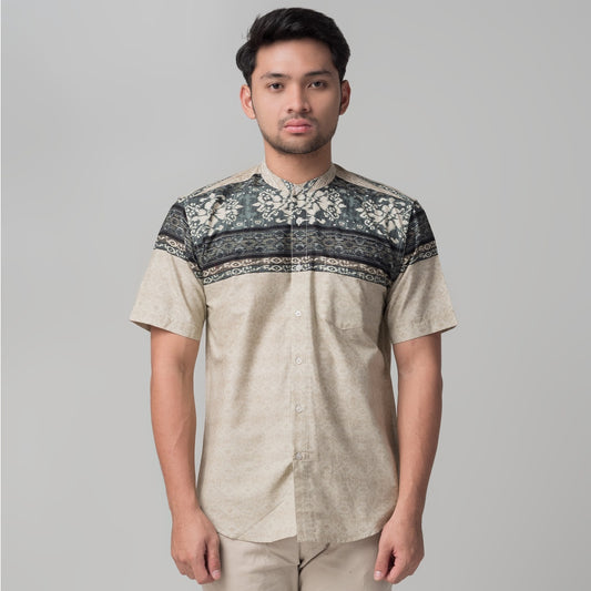 Benhill Kemeja Koko Pria Cotton Printing Lengan Pendek Cream 50077-50078-16910