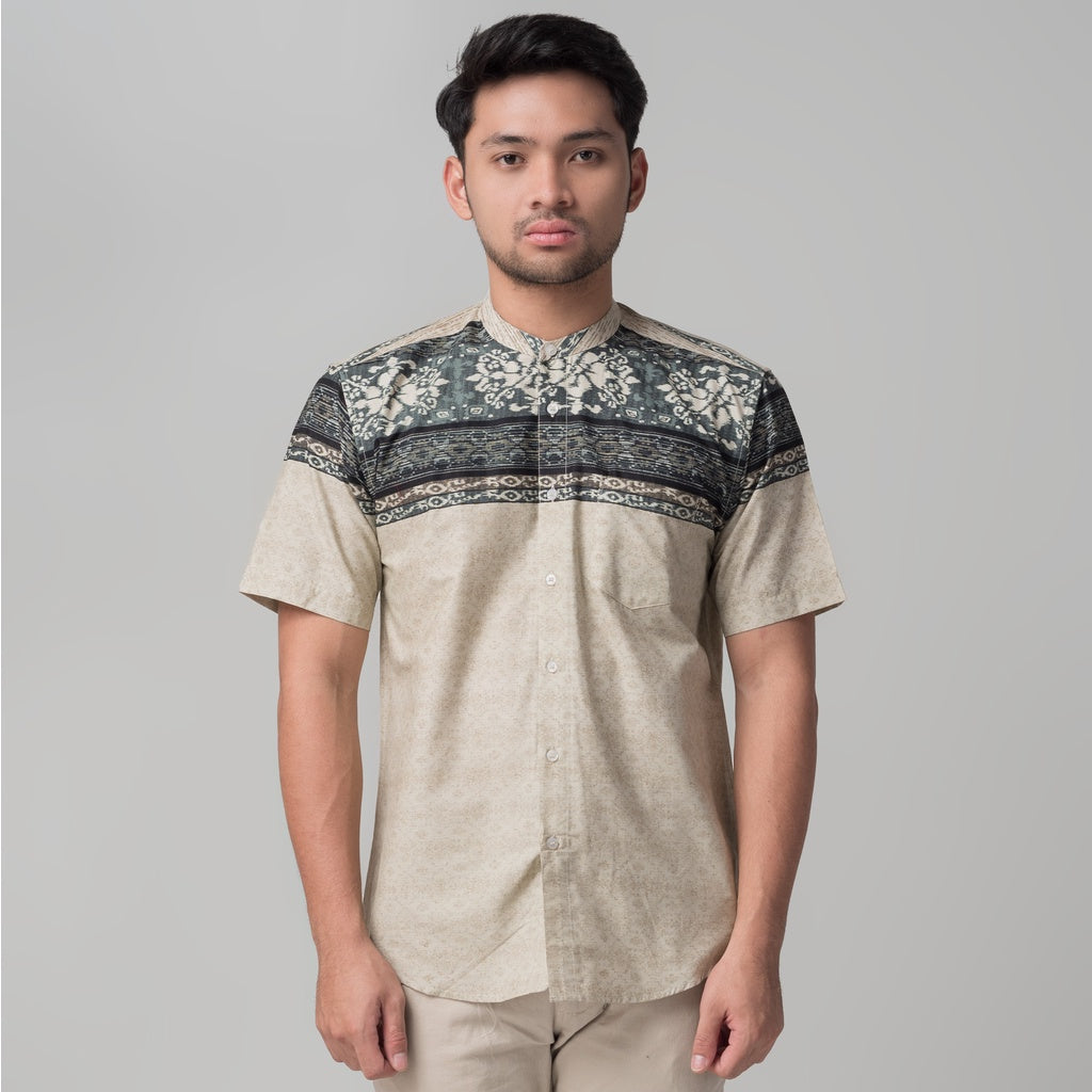 Benhill Kemeja Koko Pria Cotton Printing Lengan Pendek Cream 50077-50078-16910
