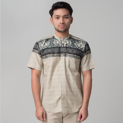 Benhill Kemeja Koko Pria Cotton Printing Lengan Pendek Cream 50077-50078-16910