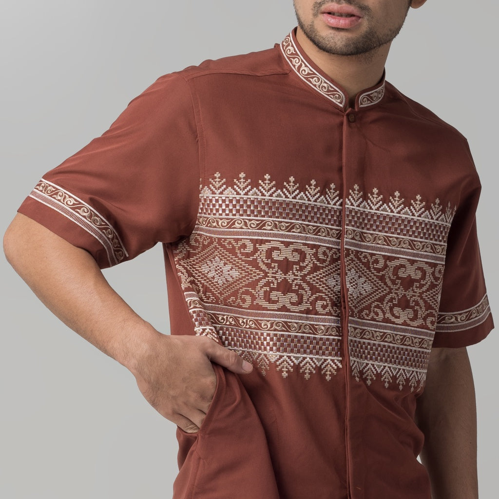 Benhill Taqwa Koko Bordir Pria Lengan Pendek Terracotta 2382-09-84-36408