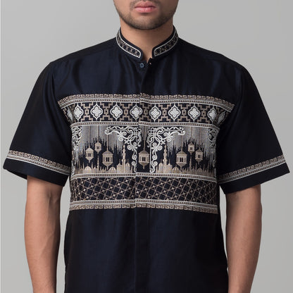 Benhill Taqwa Koko Bordir Pria Lengan Pendek Navy 2331-32-33-32G08