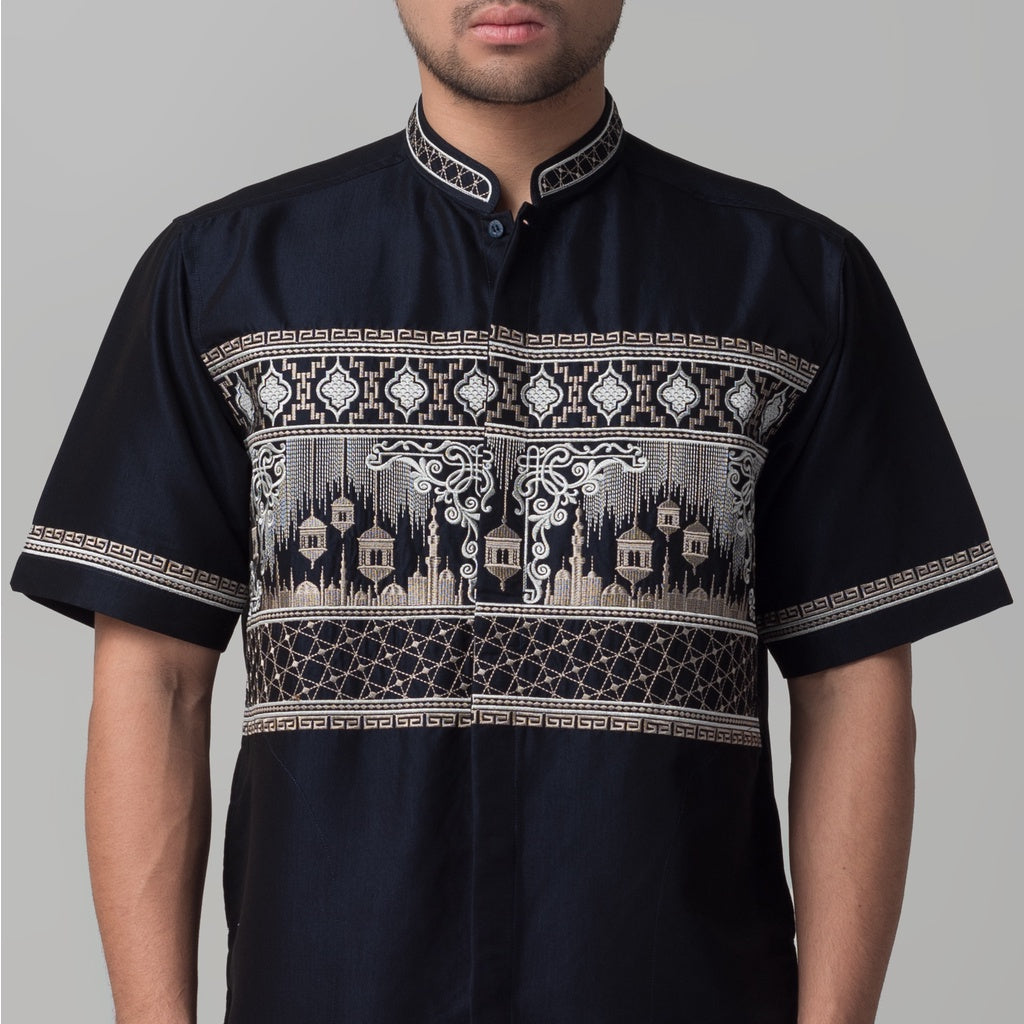 Benhill Taqwa Koko Bordir Pria Lengan Pendek Navy 2331-32-33-32G08