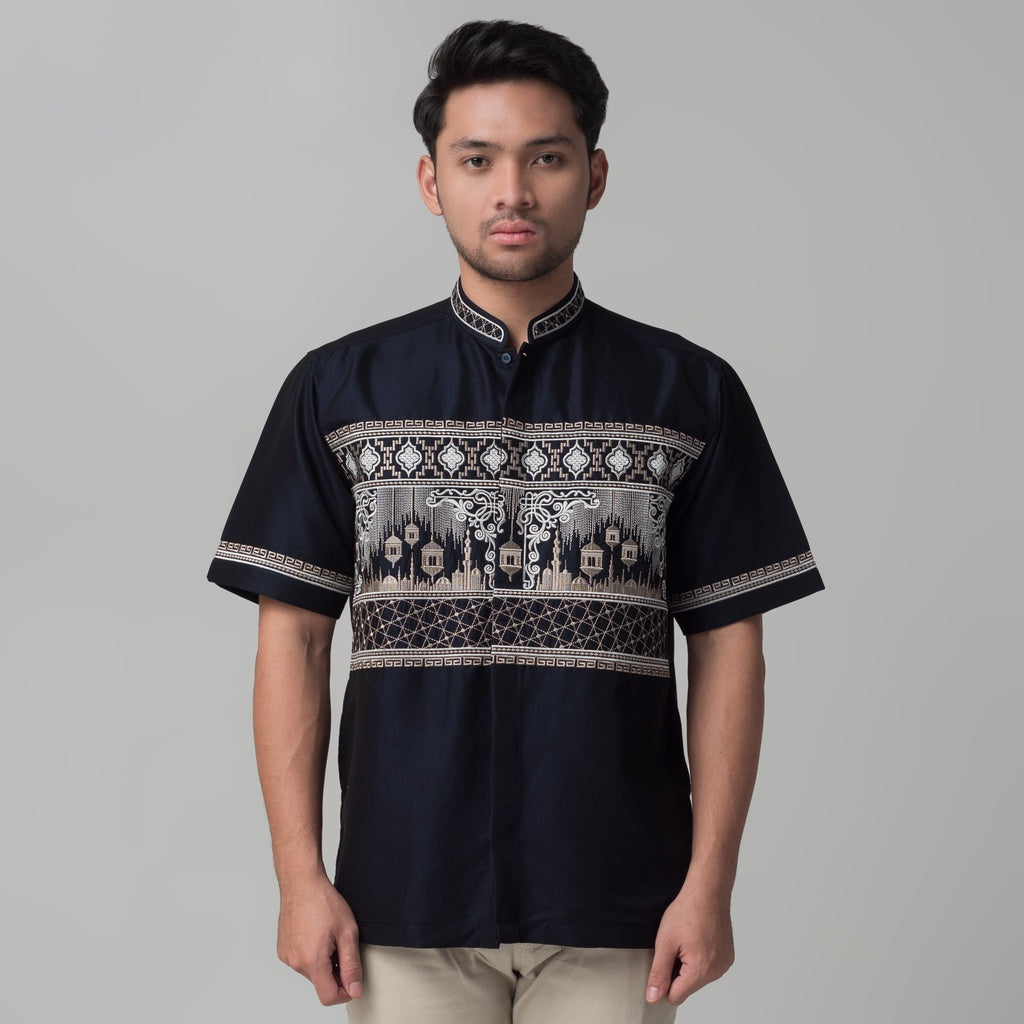 Benhill Taqwa Koko Bordir Pria Lengan Pendek Navy 2331-32-33-32G08