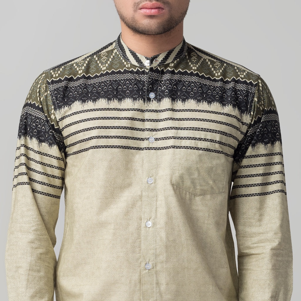 Benhill Kemeja Koko Pria Cotton Printing Lengan Panjang Green Tea 29833-34-46709