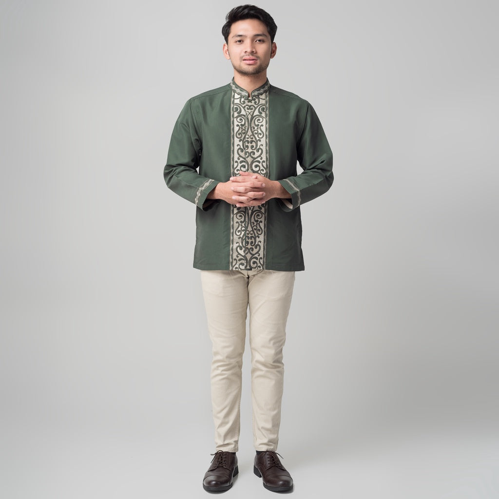 Benhill Taqwa Koko Bordir Pria Lengan Panjang Hijau Botol 2286-12707