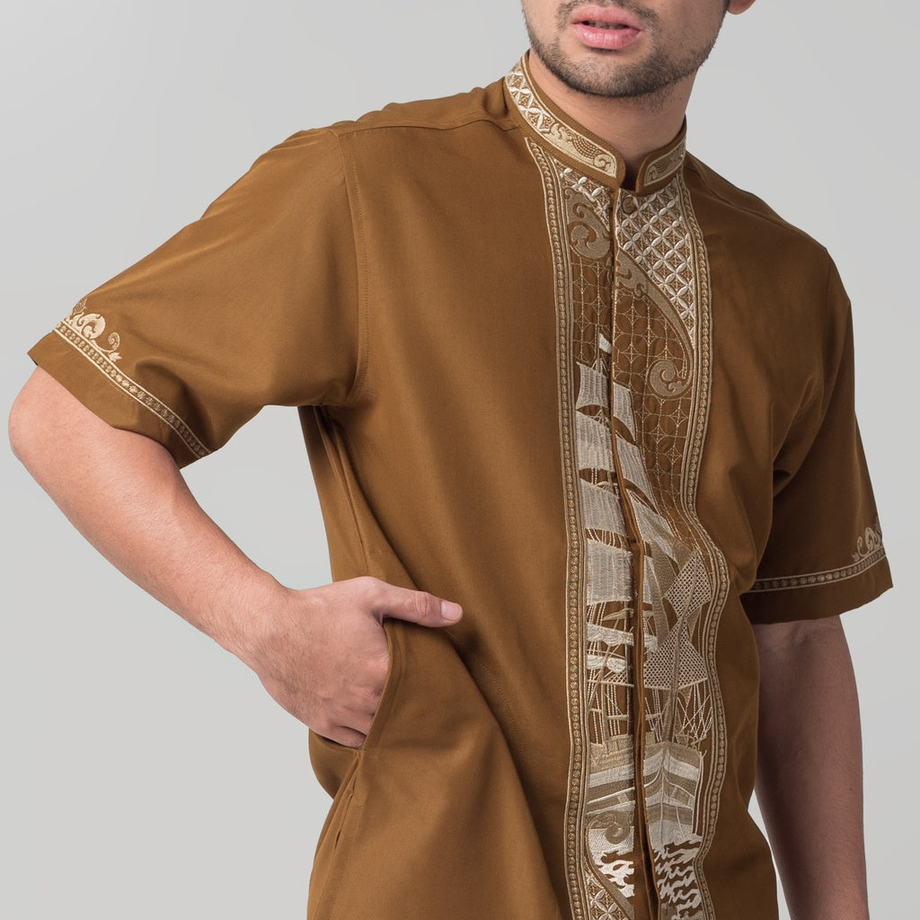 Benhill Taqwa Koko Bordir Pria Lengan Pendek Brown 2406-07-08-32508