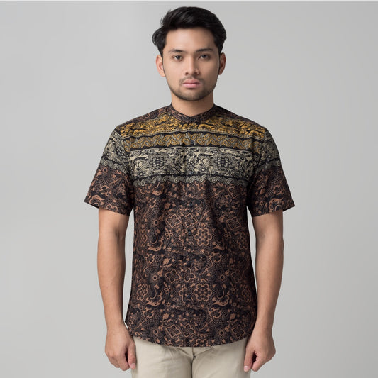 Benhill Kemeja Koko Pria Cotton Printing Lengan Pendek Hitam 50031-32-33-16210