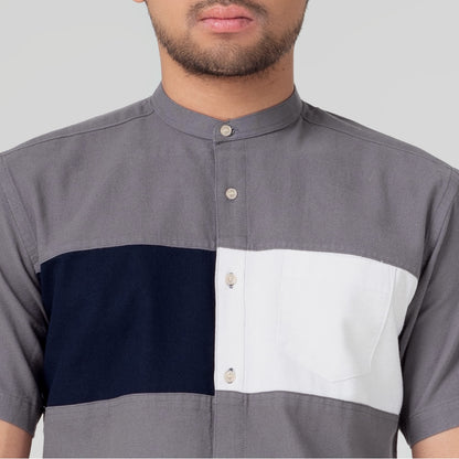 Benhill Kemeja Koko Pria Linen Lengan Pendek Grey Combination 50052-16610