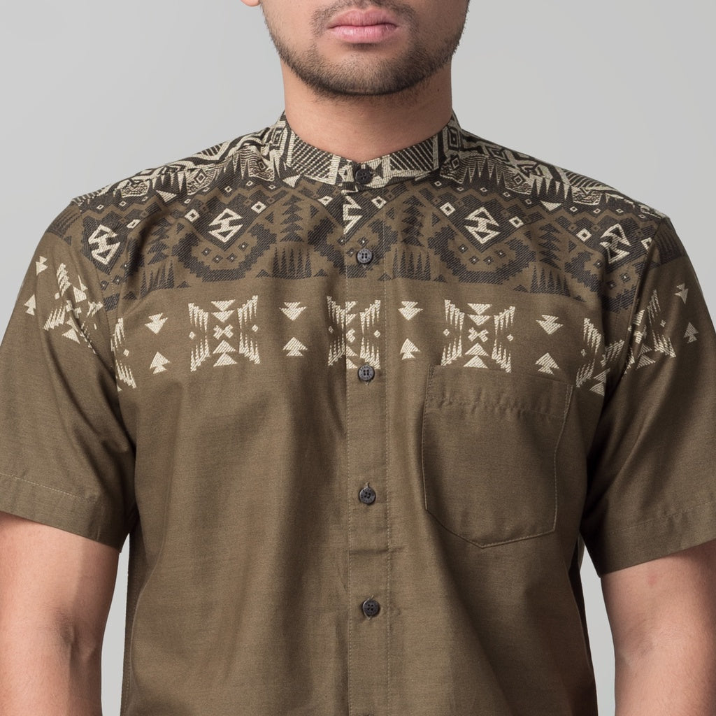 Benhill Kemeja Koko Pria Cotton Printing Lengan Pendek Brown 50046-16510