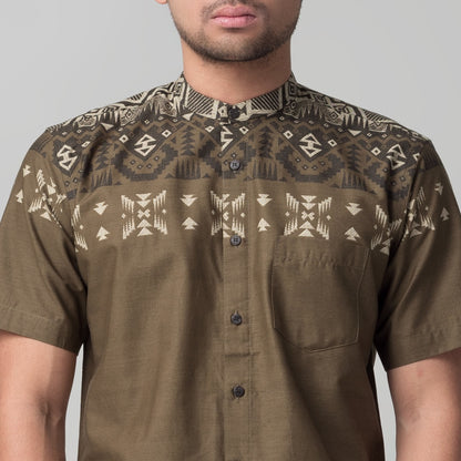 Benhill Kemeja Koko Pria Cotton Printing Lengan Pendek Brown 50046-16510