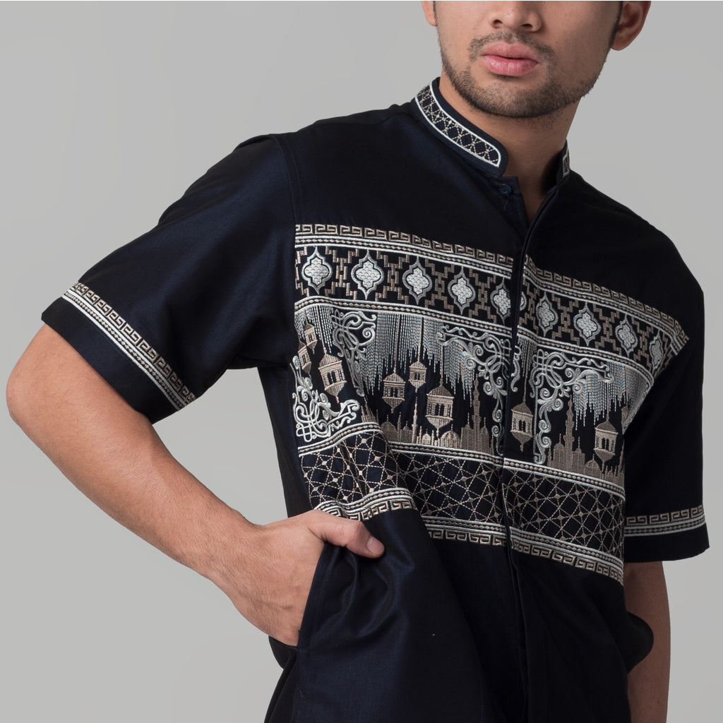 Benhill Taqwa Koko Bordir Pria Lengan Pendek Navy 2331-32-33-32G08