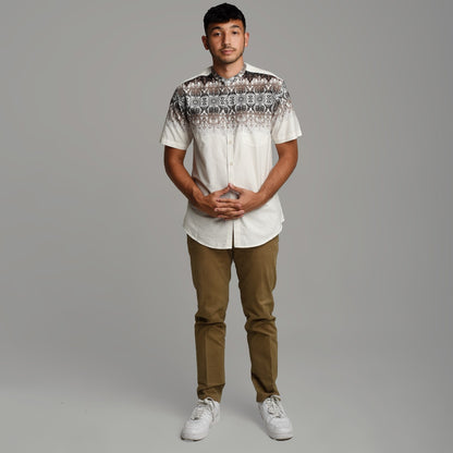 Benhill Kemeja Koko Pria Cotton Printing Lengan Pendek  Off White 50017-46510