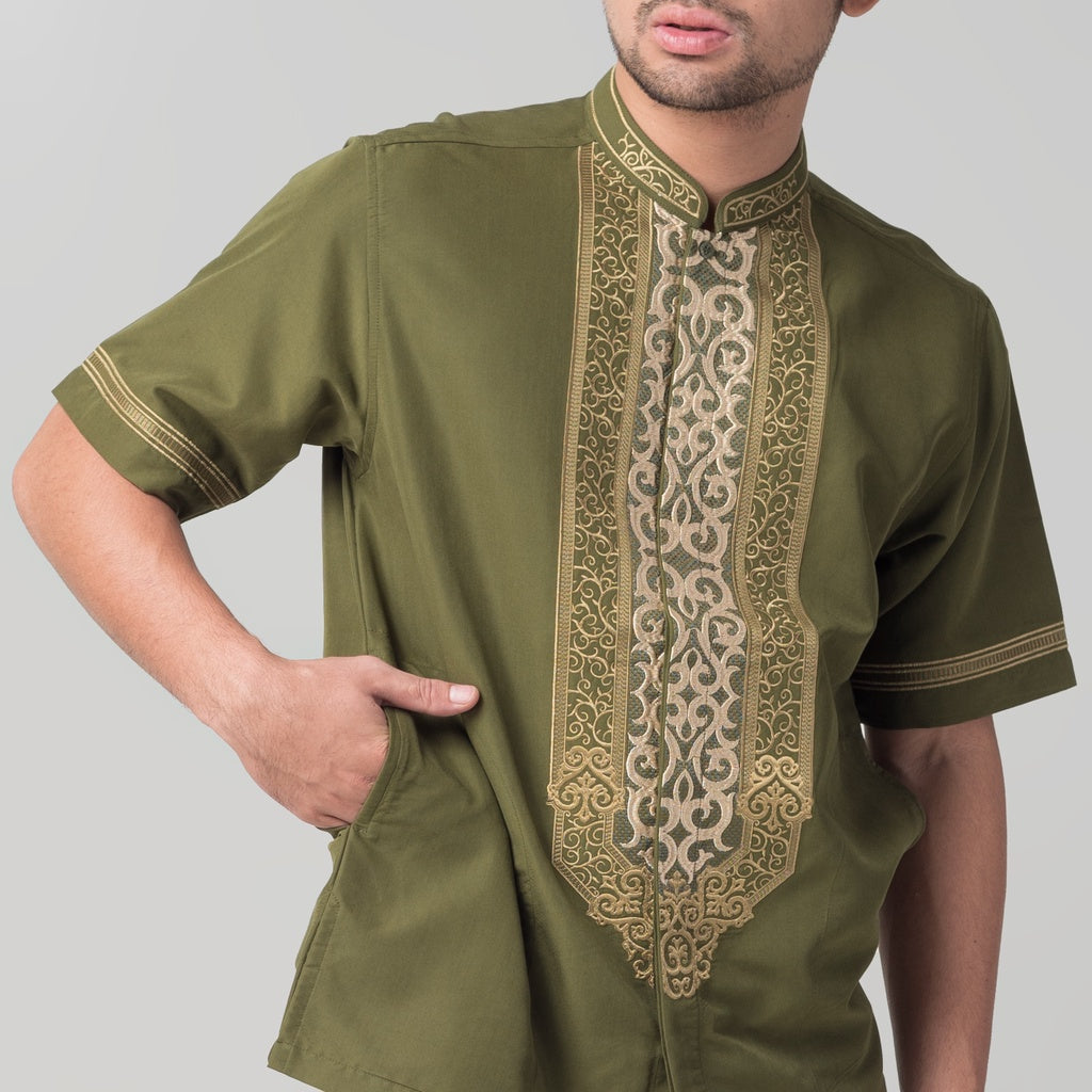 Benhill Taqwa Koko Bordir Pria Lengan Pendek Olive 2295-96-97-12708