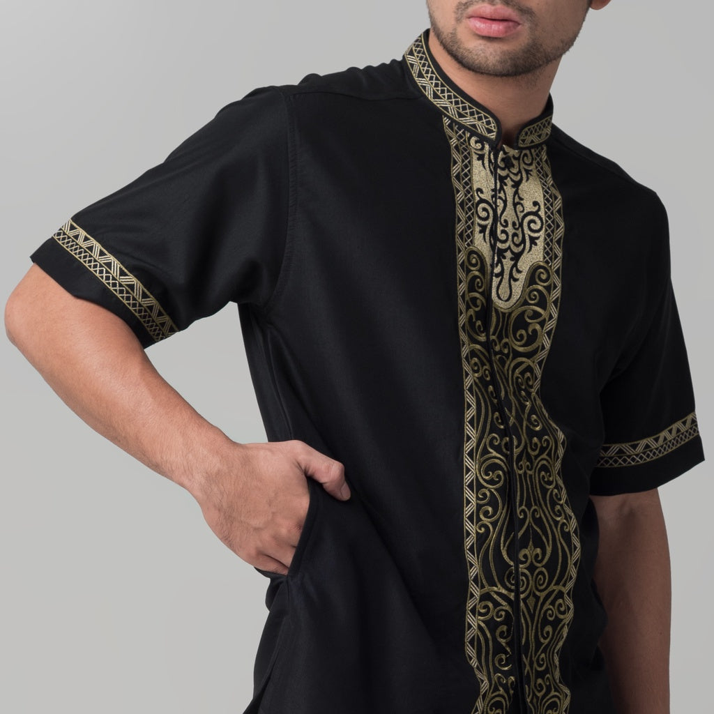 Benhill Taqwa Koko Bordir Pria Lengan Pendek Hitam 2301-12208