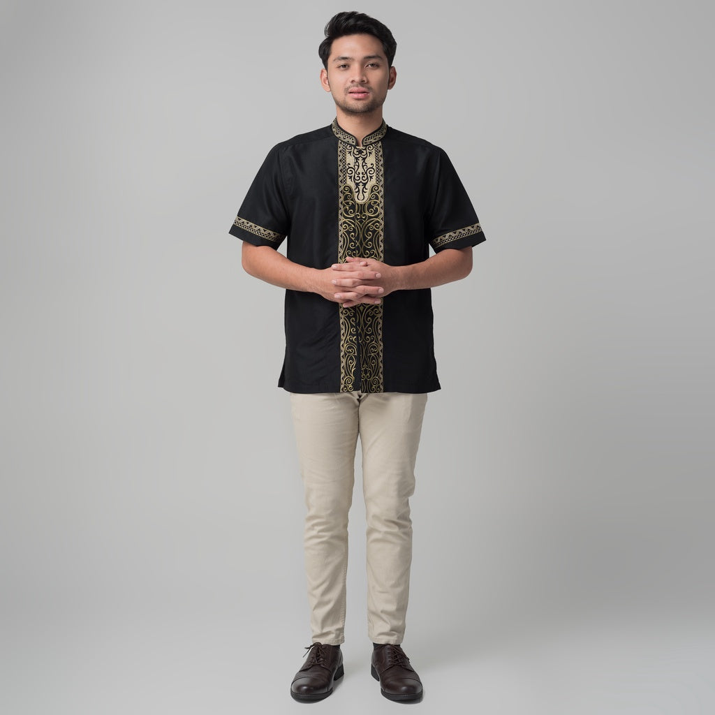 Benhill Taqwa Koko Bordir Pria Lengan Pendek Hitam 2301-12208