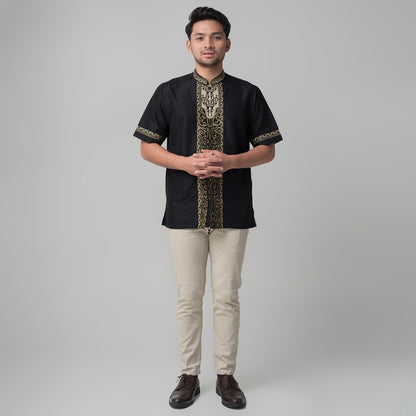 Benhill Taqwa Koko Bordir Pria Lengan Pendek Hitam 2301-12208