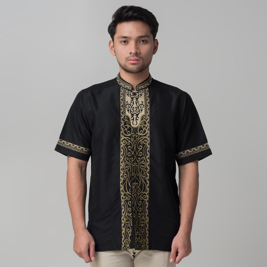 Benhill Taqwa Koko Bordir Pria Lengan Pendek Hitam 2301-12208