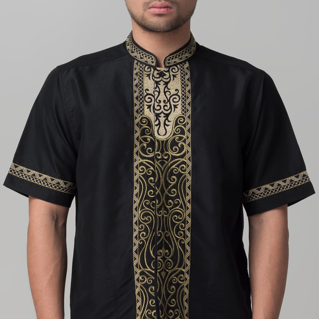 Benhill Taqwa Koko Bordir Pria Lengan Pendek Hitam 2301-12208