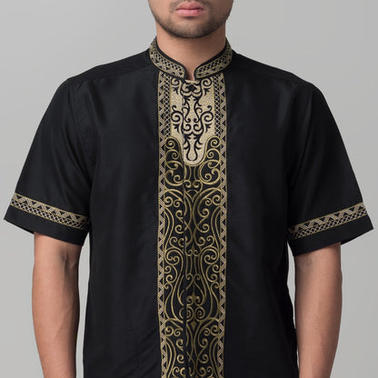 Benhill Taqwa Koko Bordir Pria Lengan Pendek Hitam 2301-12208