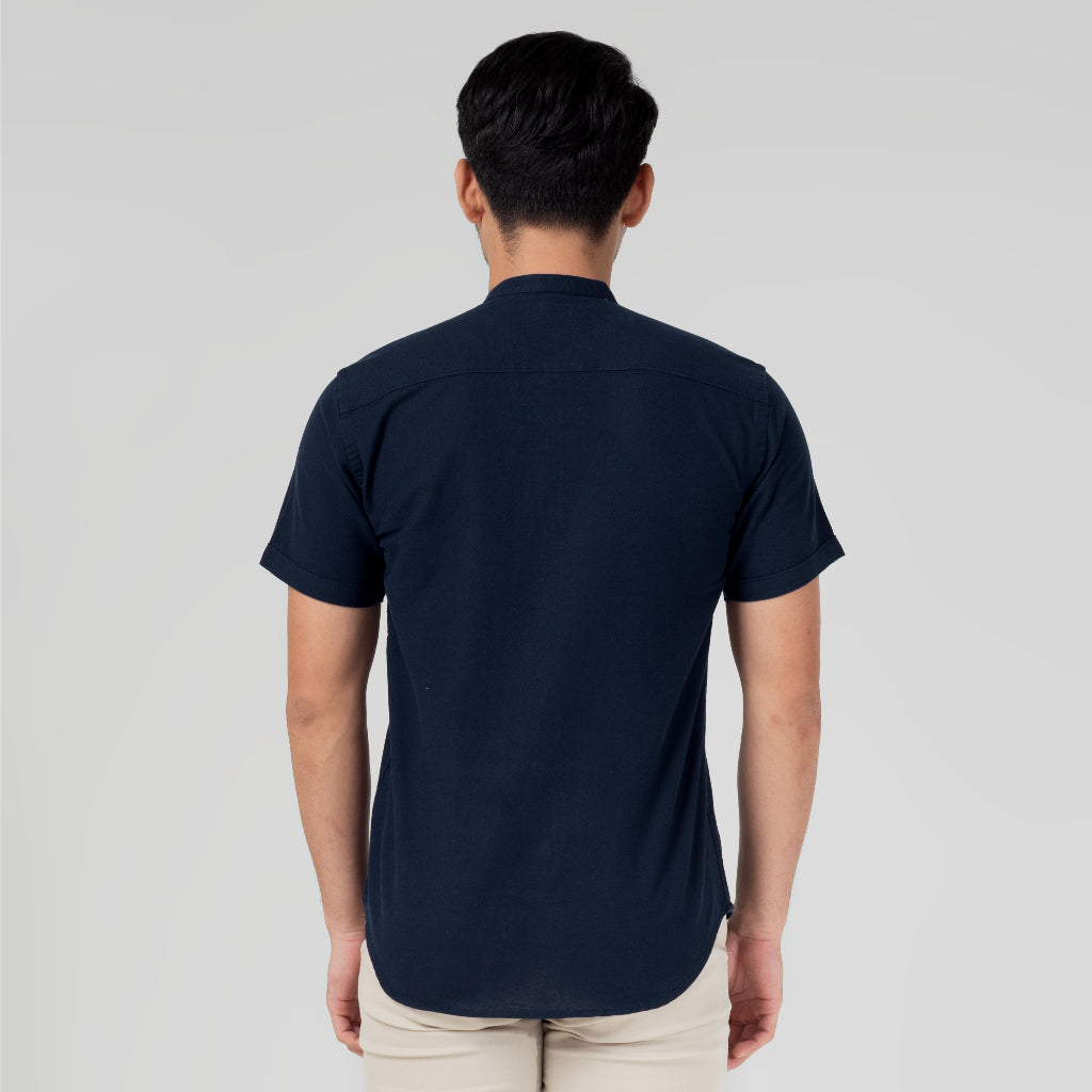 Benhill Kemeja Koko Pria Linen Polos Lengan Pendek Navy 50003-16G10