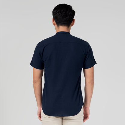 Benhill Kemeja Koko Pria Linen Polos Lengan Pendek Navy 50003-16G10
