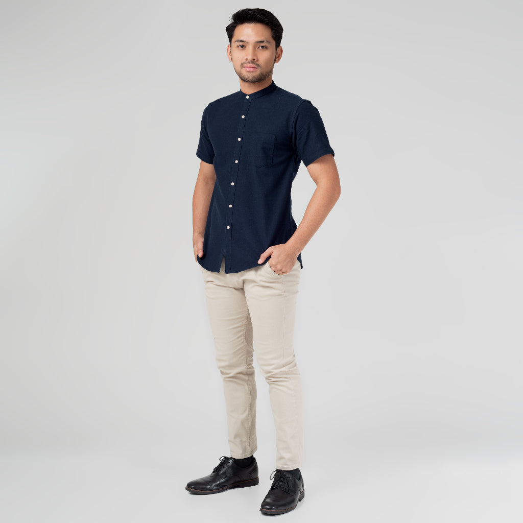 Benhill Kemeja Koko Pria Linen Polos Lengan Pendek Navy 50003-16G10
