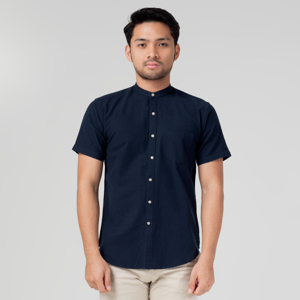 Benhill Kemeja Koko Pria Linen Polos Lengan Pendek Navy 50003-16G10